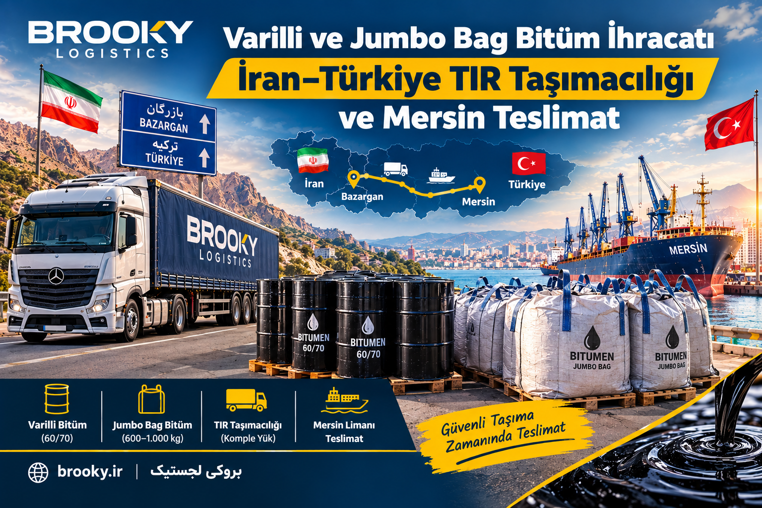 Varilli ve Jumbo Bag Bitüm İhracatı | İran–Türkiye TIR Taşımacılığı ve Mersin Teslimat